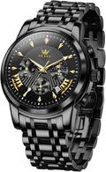 OLEVS Men Watches Luxury Waterproof Luminous Easy Read Chronograph Watches Full Gold/White Dail/Black Face Calendar Wrist Watches