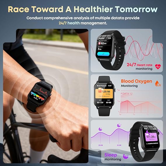 Smart Watch for Men, 120+ Sports Modes Smartwatch with 1.83" HD Touchsreen, Sleep Monitor, IP67 Waterproof, Bluetooth Call & Music Control Fitness Watch for iPhone/Android (Black)